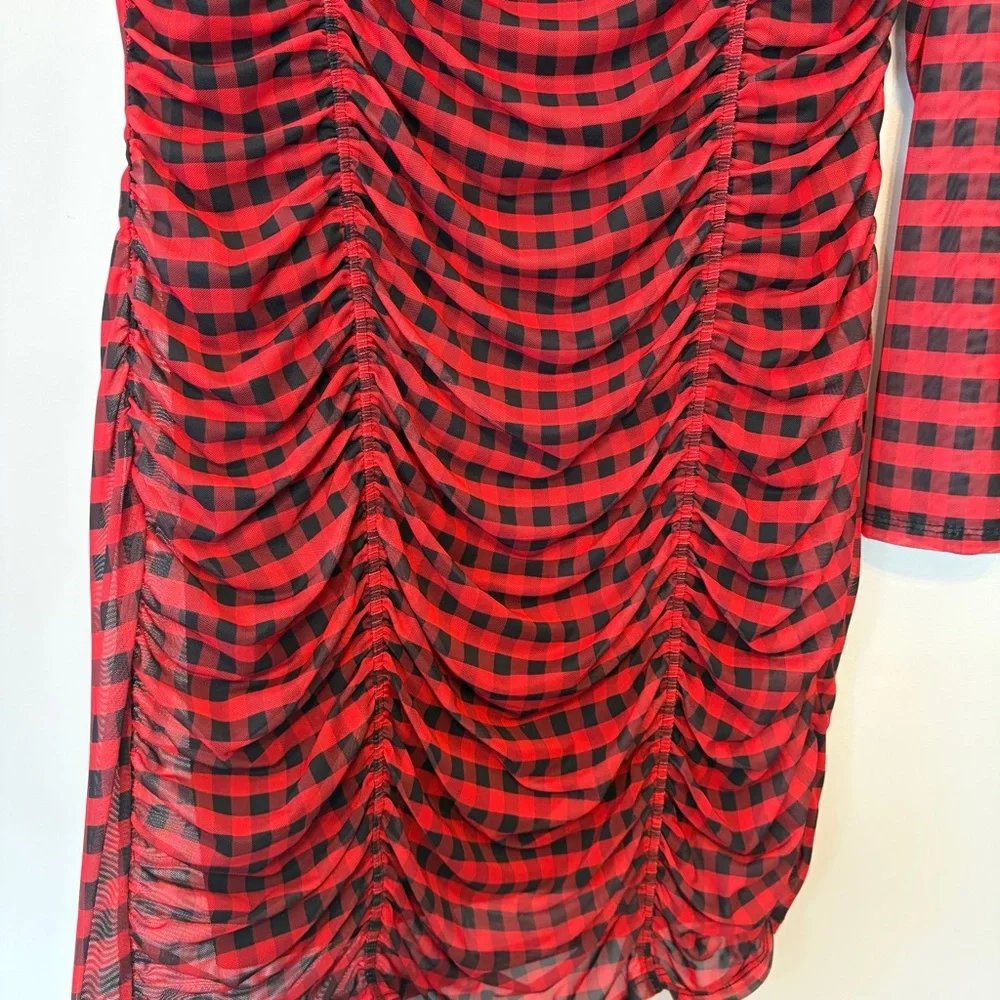 Bar III Red and Black Plaid Midi Dress - Picture 3 of 5